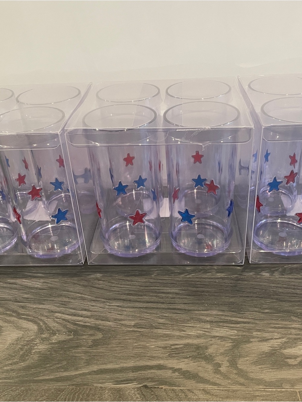 12 Celebrate It Clear Plastic Party Tumbler Cups with Red & Blue Stars
